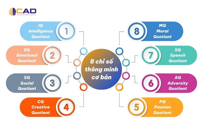 Có tổng cộng 8 chỉ số thông minh cơ bản và một vài biến thể khác